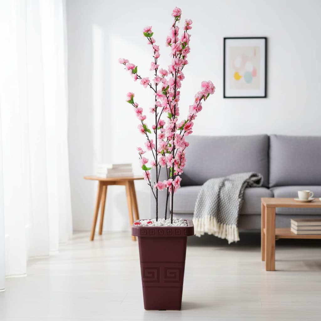 Planta Artificial Cerejeira Rosa com Vaso Grande Decorativo Enfeite Casa Sala Escritório