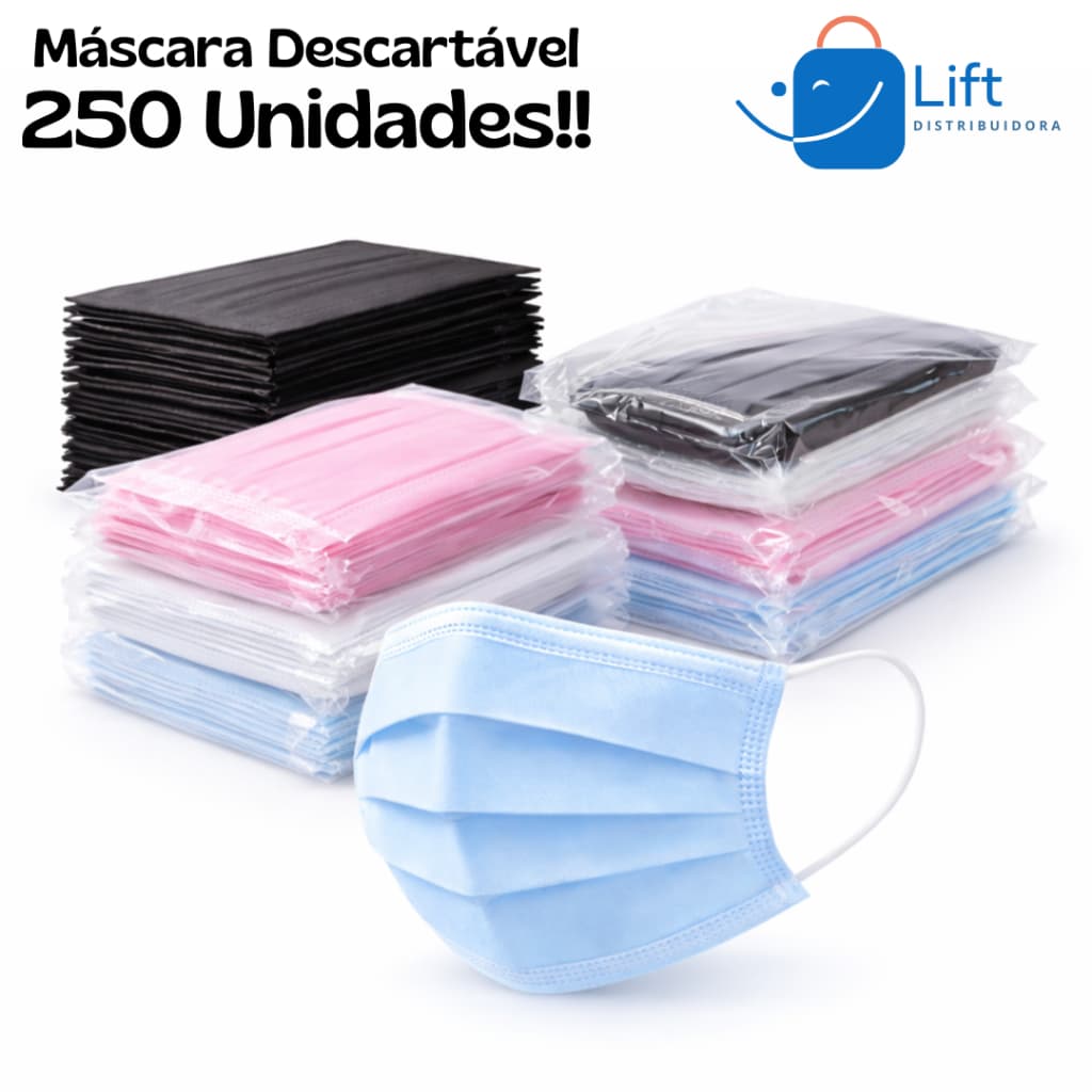 Máscara Descartáveis 250 und Tripla Camada Com Clipe Nasal - Escolha a cor