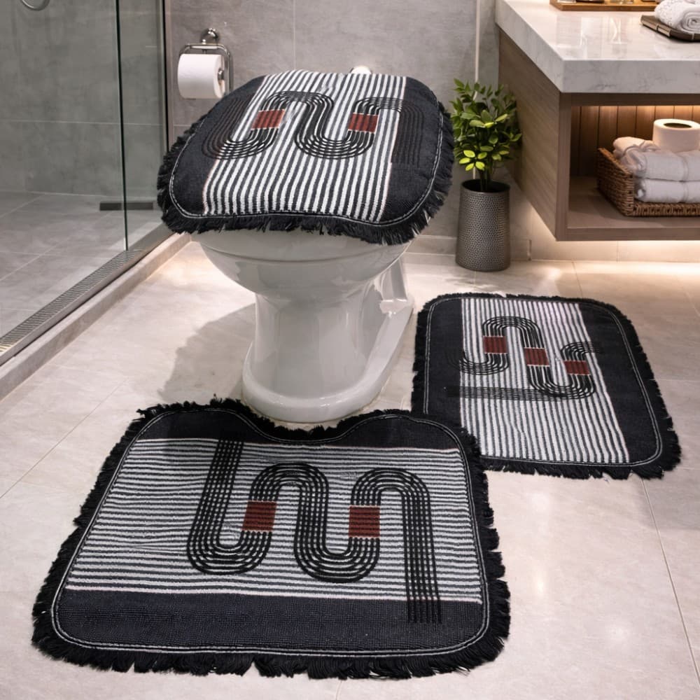 Kit Tapete Banheiro 3 Peças Luxo 100% Algodão Decoração