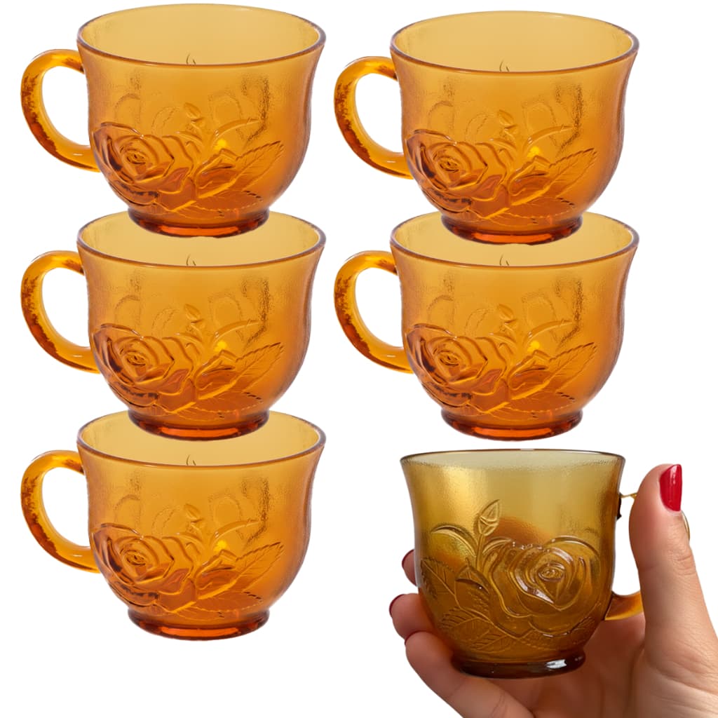 Conjunto Jogo de Xícaras decorada  210ml 6 unidades Vidro Marrom Tomar Café Chá