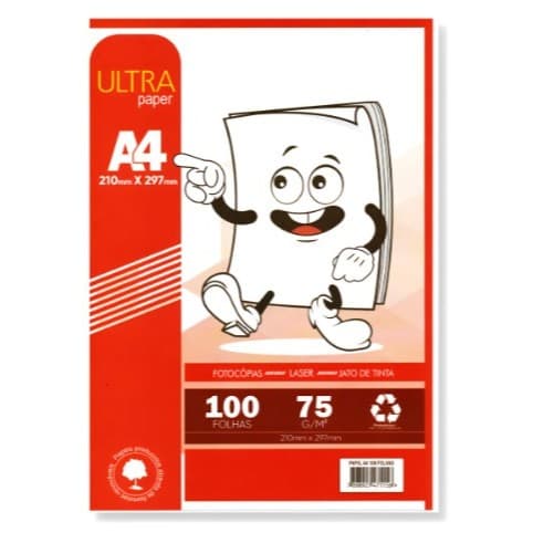 Papel Sulfite A4 Branco 75g Com 100 Folhas Ultra Paper