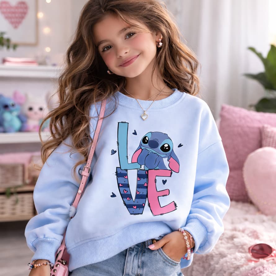 Blusa de Frio Infantil moletom Menina Stitch Love Delicado Flanelado Estiloso