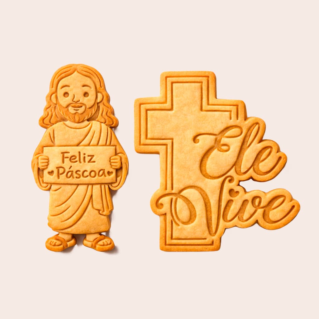 Kit 2 Cortador de Biscoito Molde Páscoa Marcador Carimbo Cookie Massa Biscuit