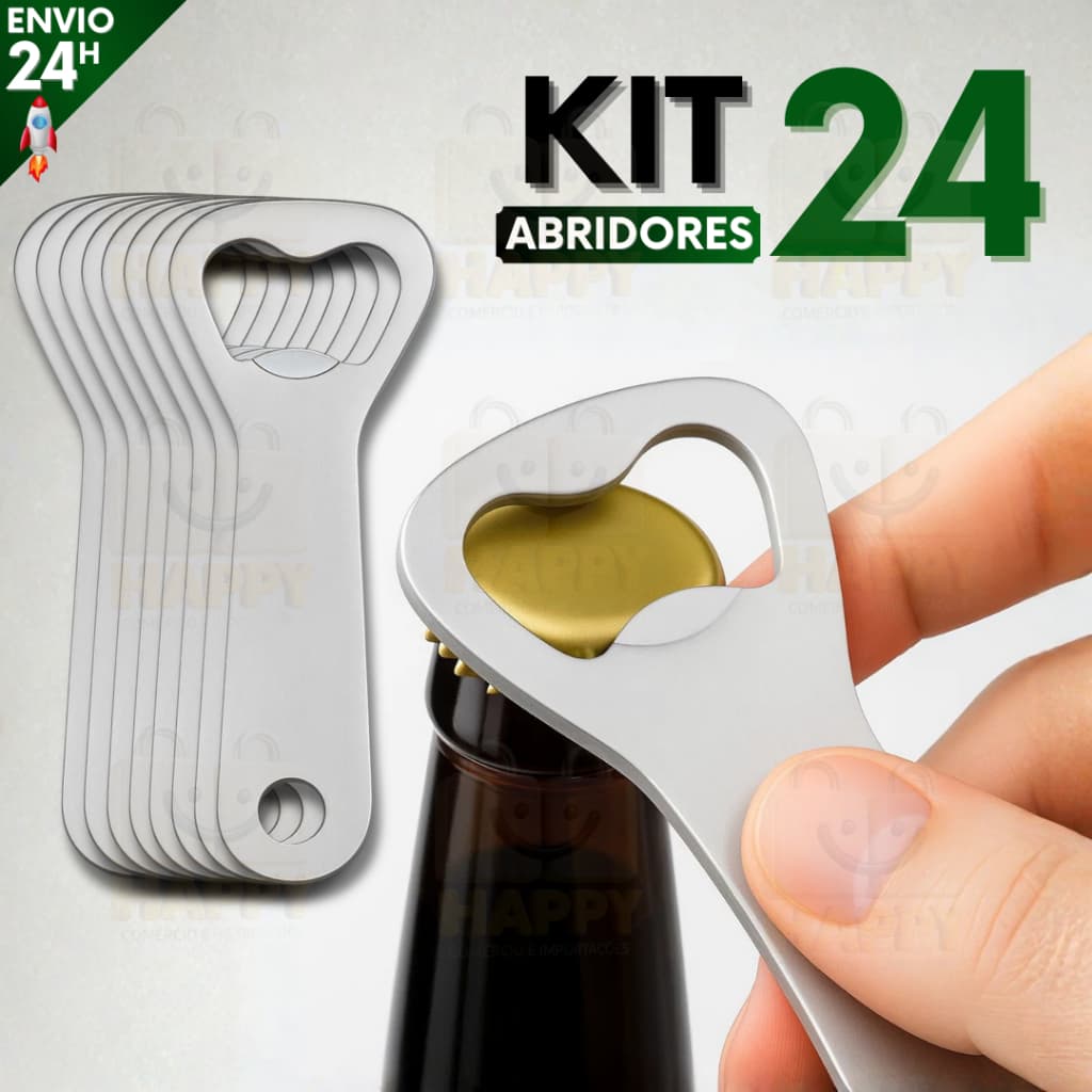 Kit 24 Abridor de Garrafa Aço Inox 10 cm Resistente para Cerveja e Bebidas