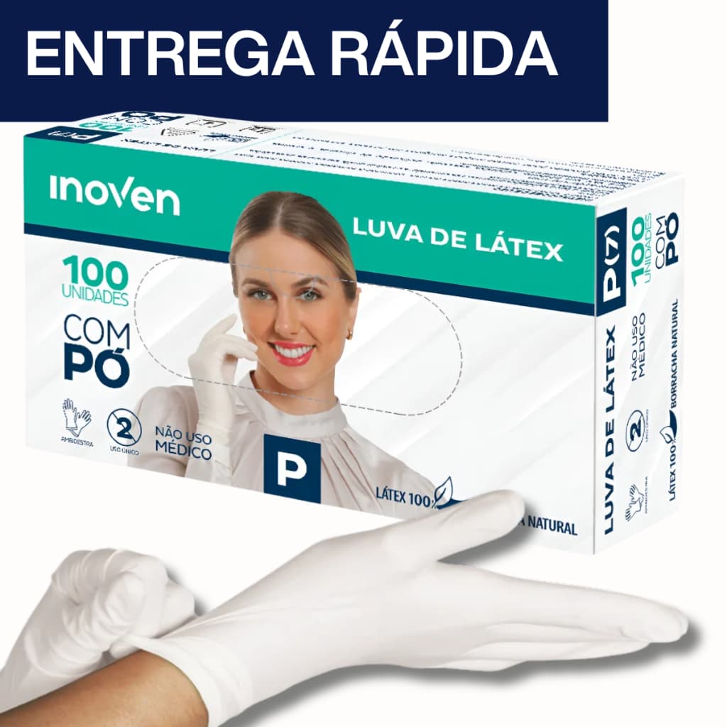 Luva Látex Com Pó Inoven 100 Unidades  Descartável