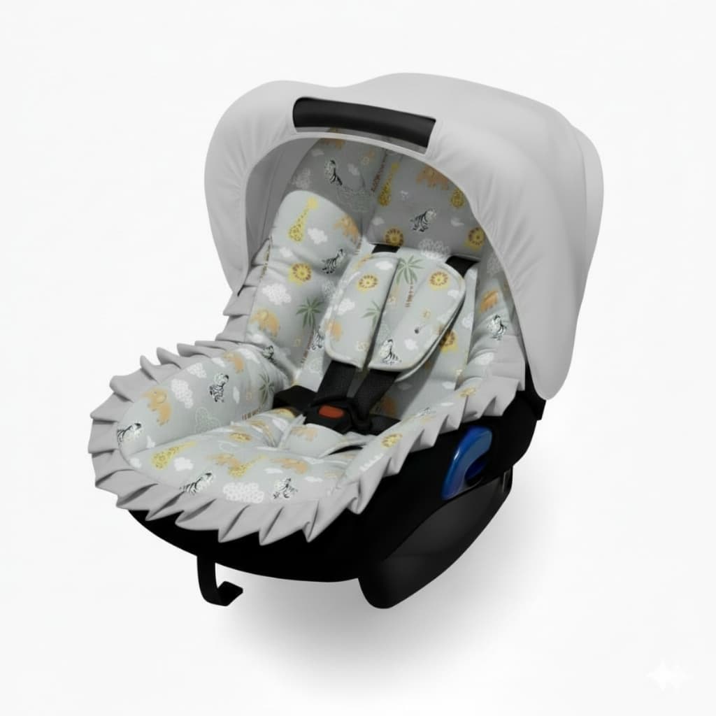 Kit Capa de Bebe Conforto + Protetor de Cinto + Capota Solar com Tecido Estampado 100% Algodão