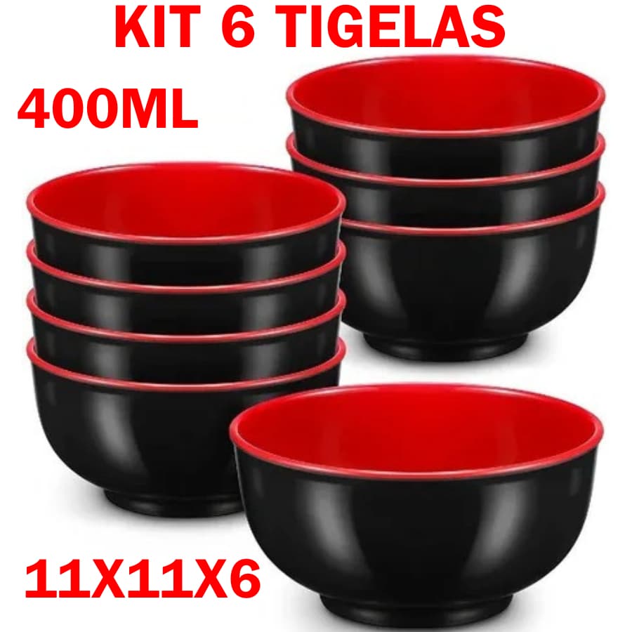 Kit 6 Tigelas 400ML 11X11X6CM Multiuso Pequena Redonda De Melamina Resistente Cumbuca Para Servir