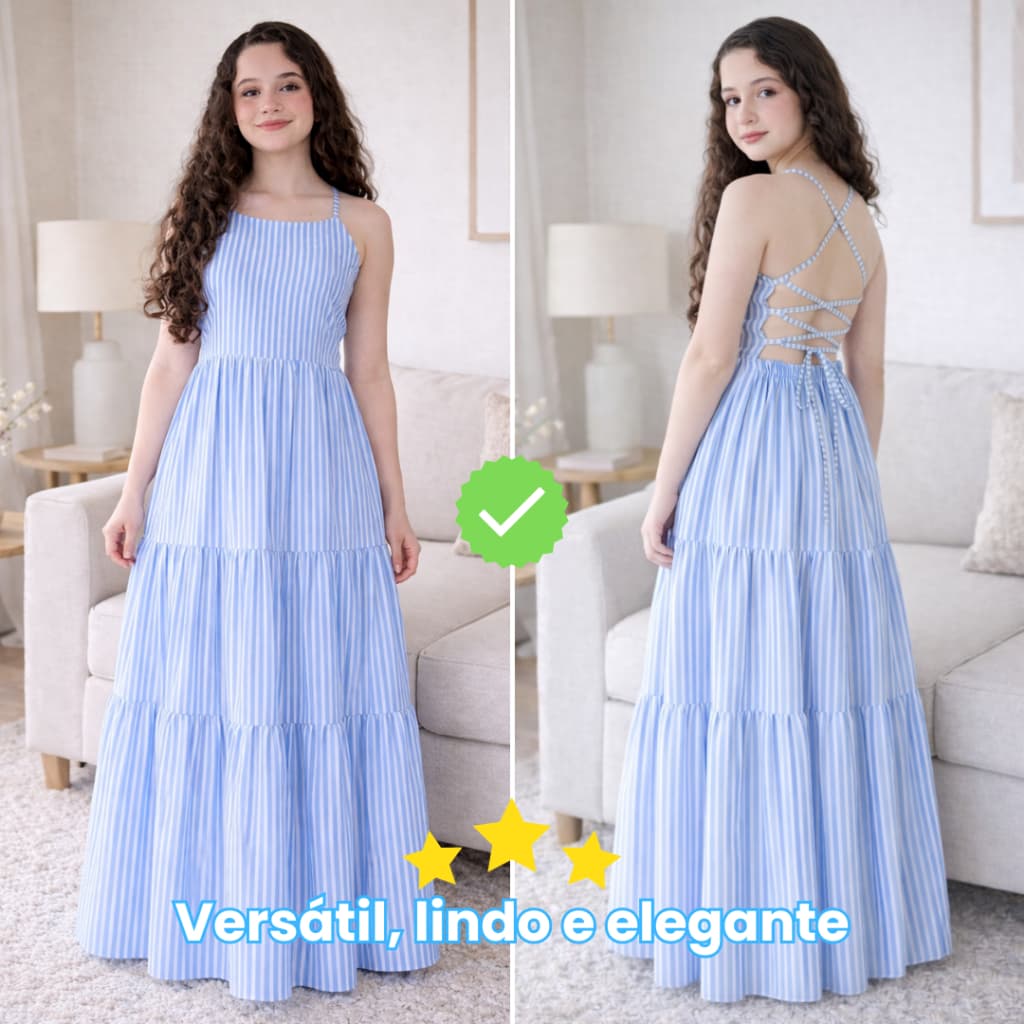 Vestido de Menina Adolescente Juvenil Festa Bonito Casual Infantil Elegante