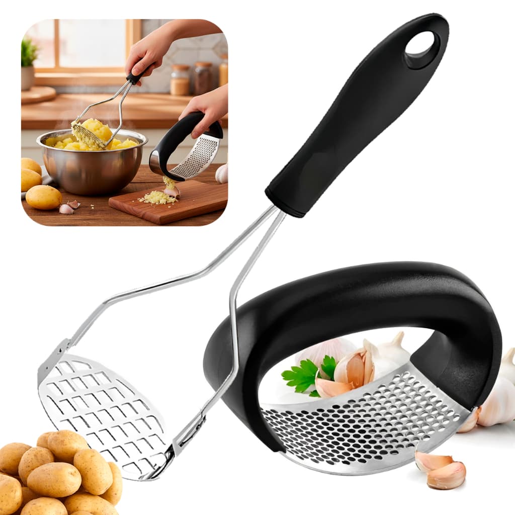 Kit Inox 02 Amassador de Batata e Espremedor de Alho Cozinha