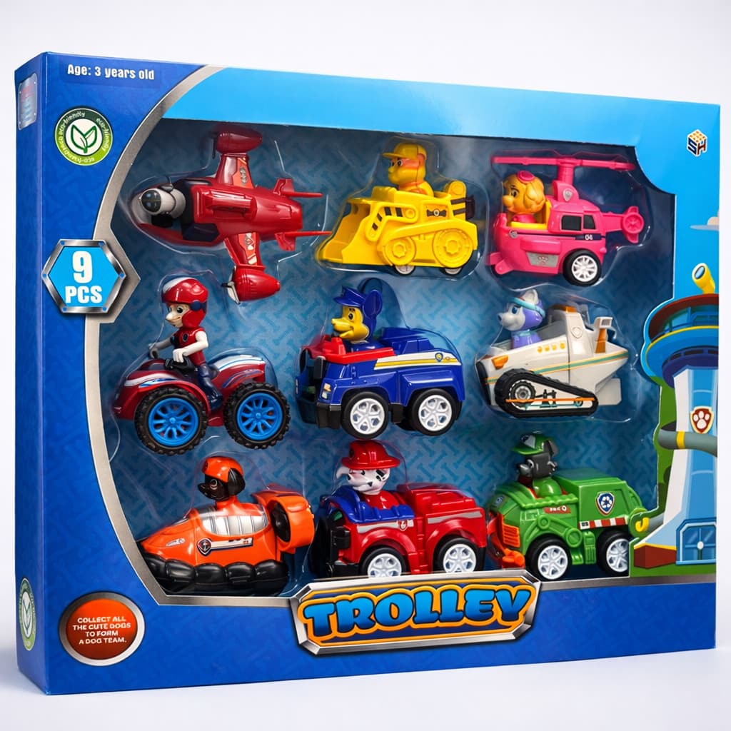 Kit Com 2 - Com 3 - Com 6 - Com 9 Patrulha Canina Carrinhos Brinquedos Corrida Infantil Crianças