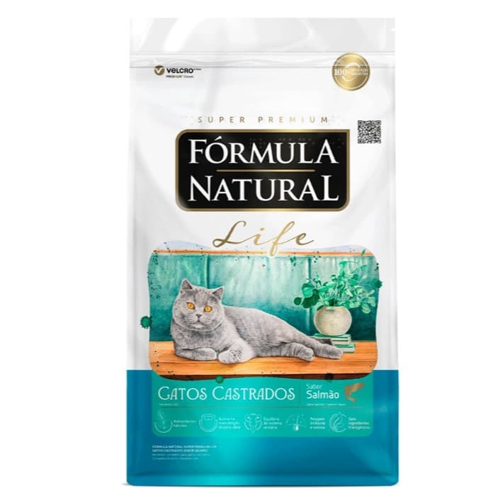 Ração Seca Fórmula Natural Life 10,1  KG para Gatos Castrados Sabor Salmão