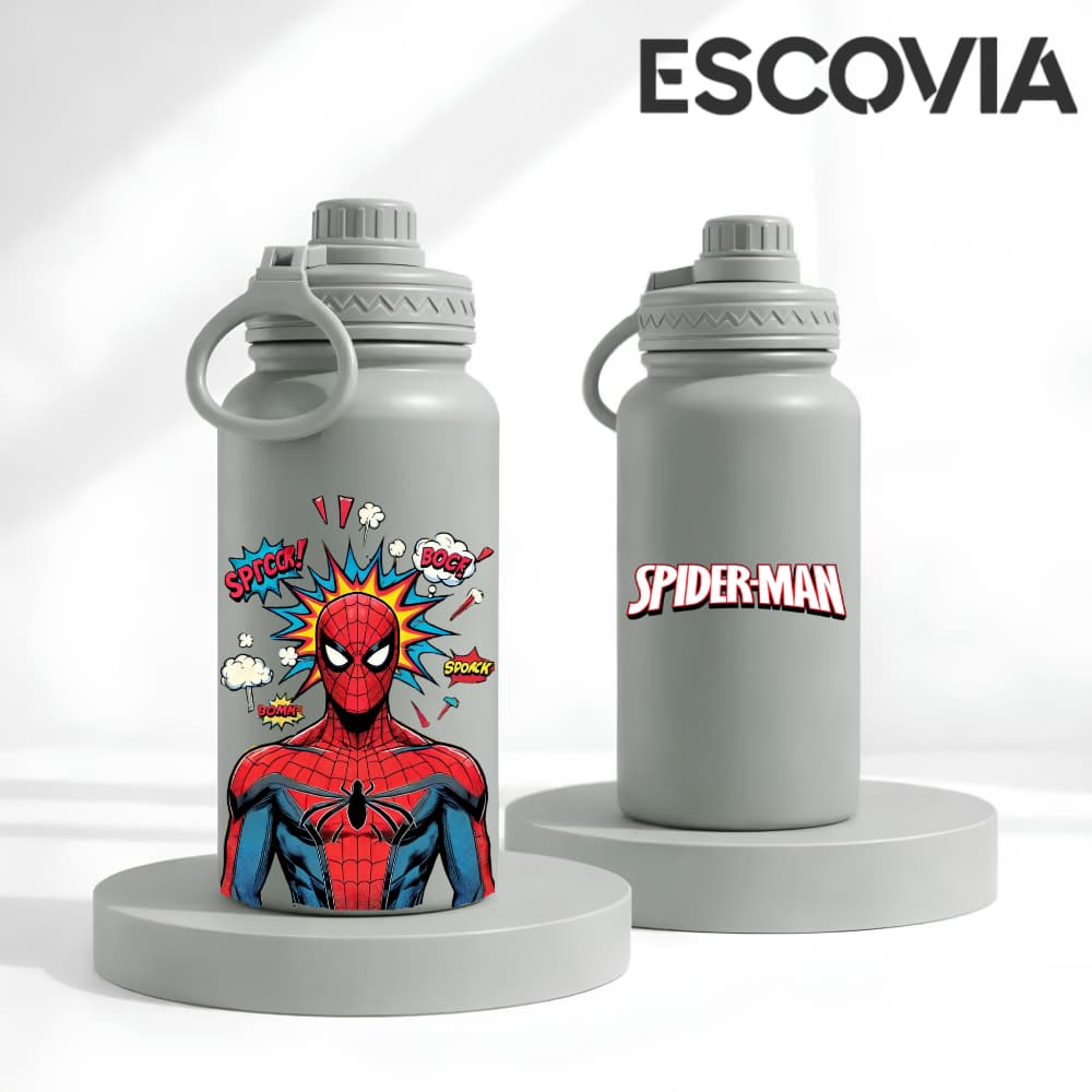 Garrafa Térmica Aço Inoxidavel Parede Dupla Marvel Spider-Man Homen Aranha com tampa e Alça 350ml