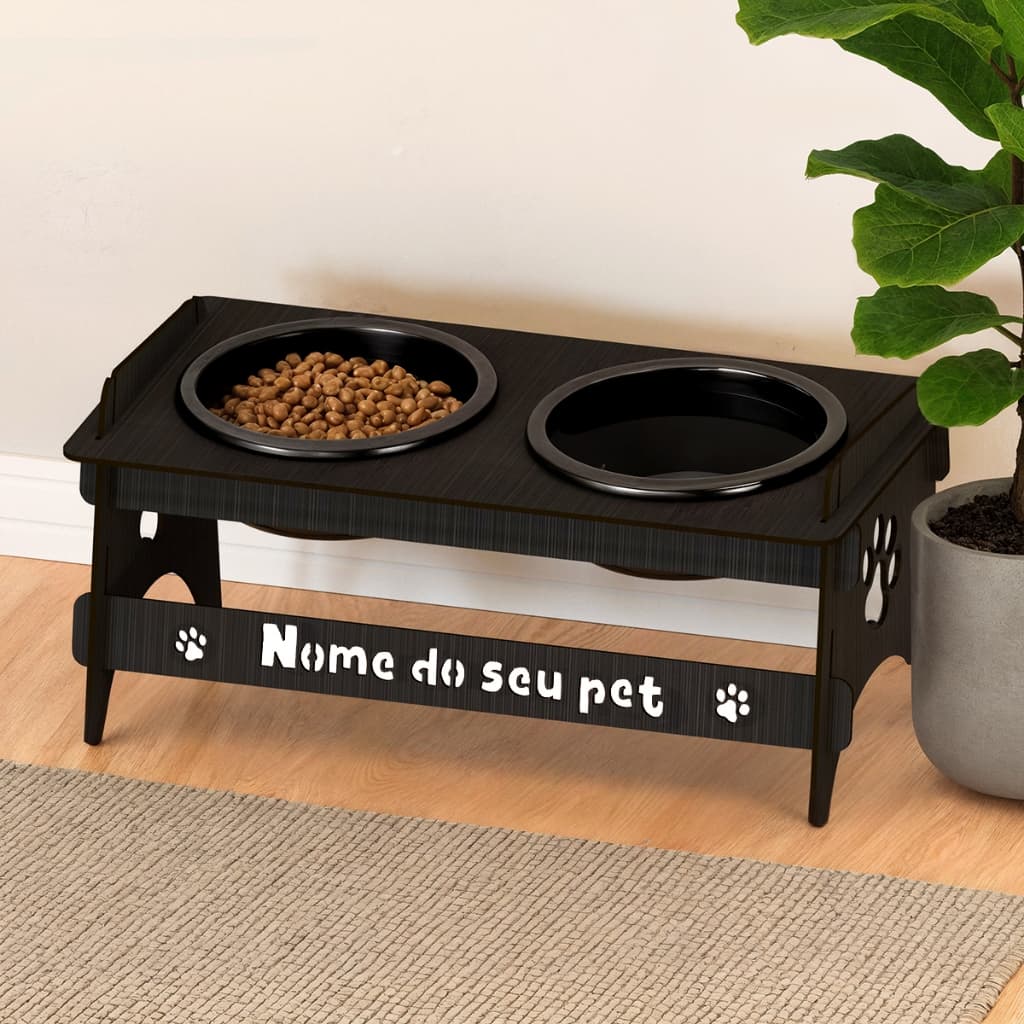Comedouro Elevado Personalizado Gato Ou Cachorro De Madeira