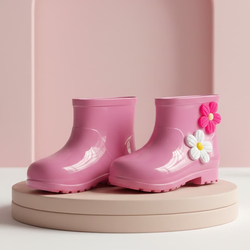 Galocha infantil Kids Feminina Botinha De Chuva  Com Flores Meninas Leve e Confortável