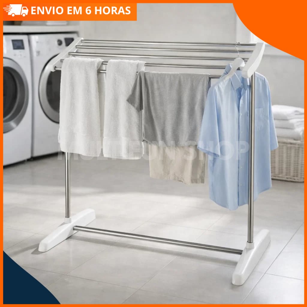 Varal de Chão Reforçado em Ferro com 5 Hastes, Portátil e Ideal para Lavanderia