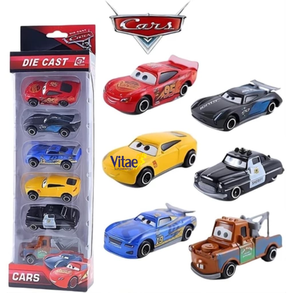 Kit 6 Carrinhos Cars Relâmpago McQueen  Diecast Miniatura Infantil Coleção