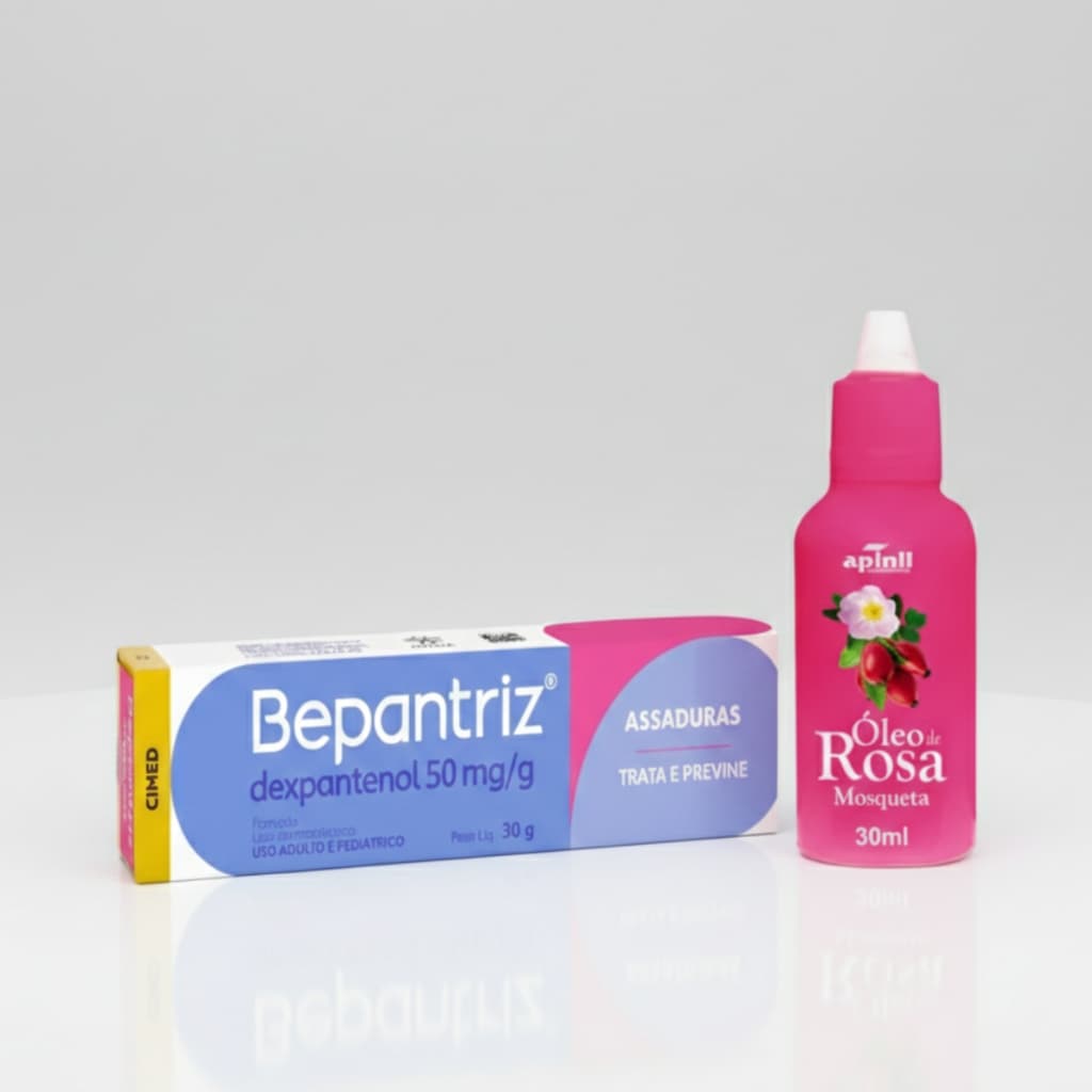 Combo Anti-Estrias: Bepantriz Pomada 30g e Óleo Rosa Mosqueta