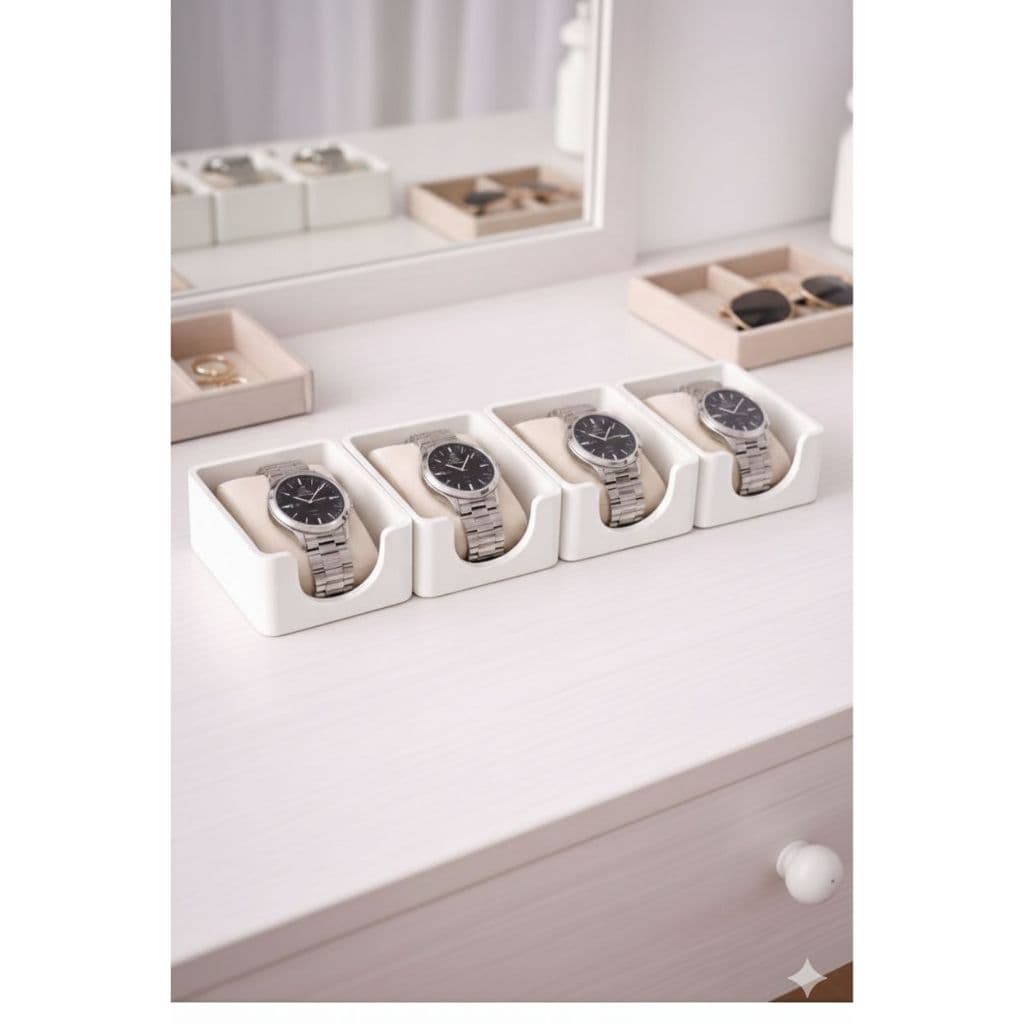 Kit 4 Porta Relógio Organizador Gaveta Expositor Segurança Branco Kit