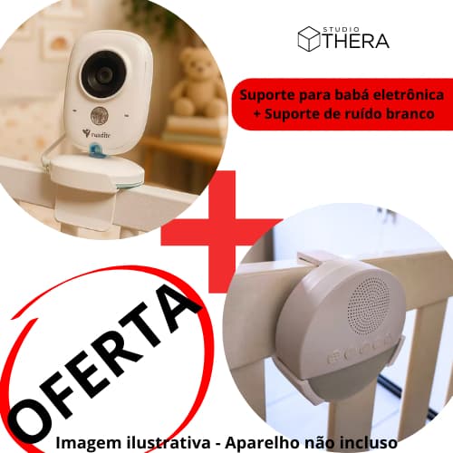 Suporte de Berço para Aparelho de Ruído Branco + Suporte de Babá Eletrônica para Berço Universal COMBO OFERTA