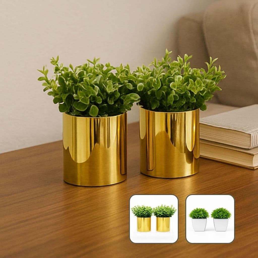 Decoração Sala Rack Kit 2 Vasinhos Com Planta Montado