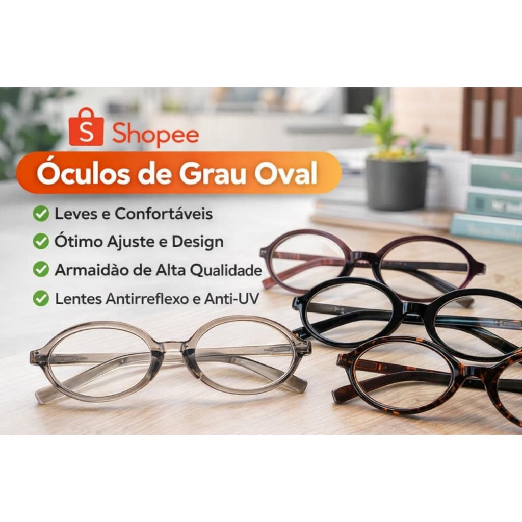 Óculos Feminino  Armação Retrô Ultra Leve Proteção para leitura