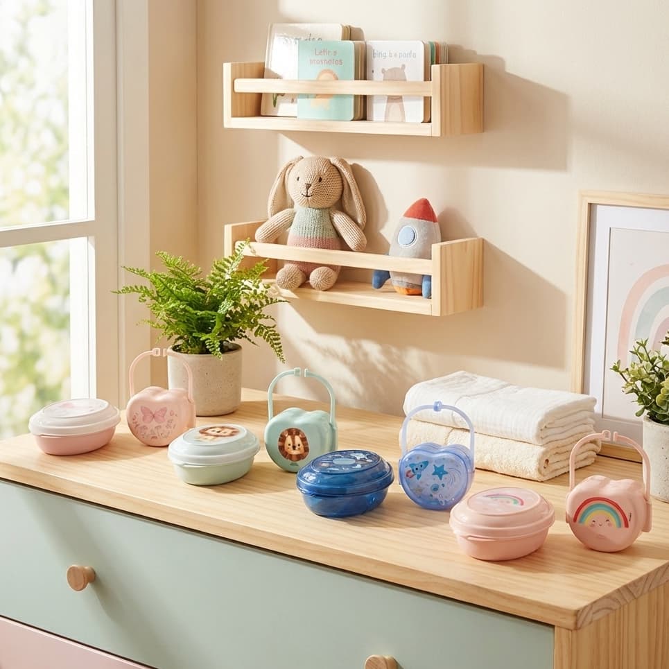 Kit 2 Peças Porta Chupeta e Saboneteira Para Bebê Infantil Plastico