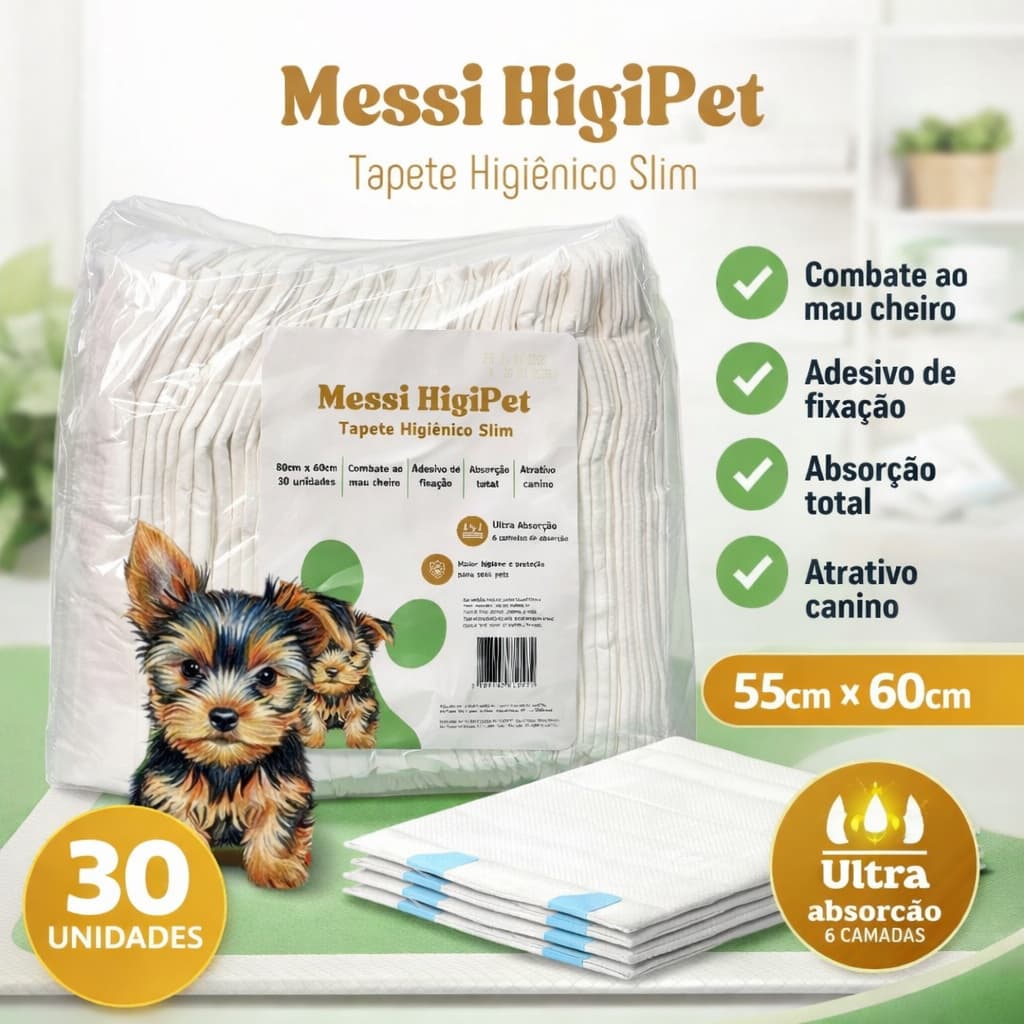 Tapete Higiênico SLIM para Cães 55x60cm 30 Unidades Alta Absorção Xixi Cachorro
