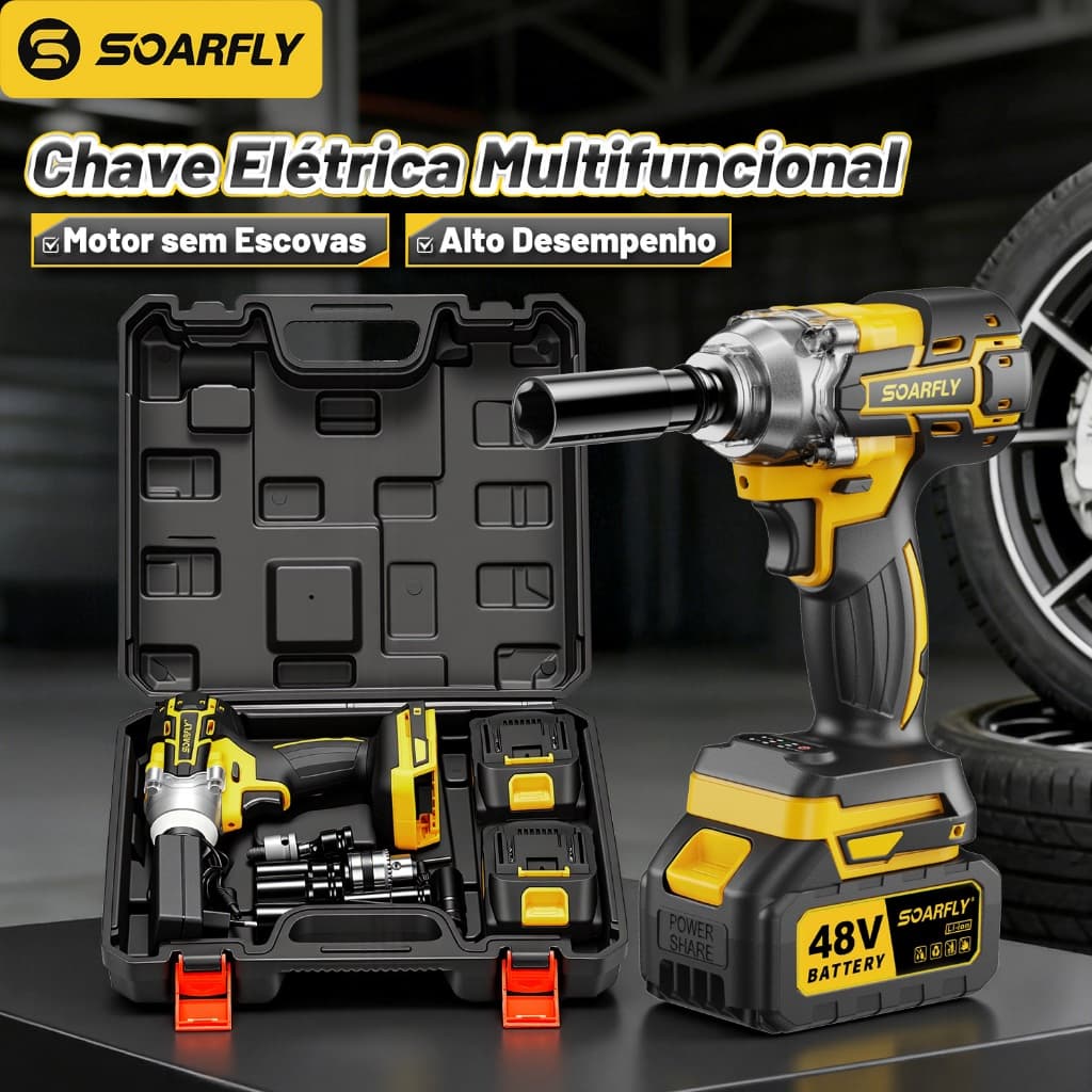 Chave De Impacto Sem Fio Elétrica Com Maleta 2 Baterias 48v Bivolt 110v/220v Reforçada Portátil