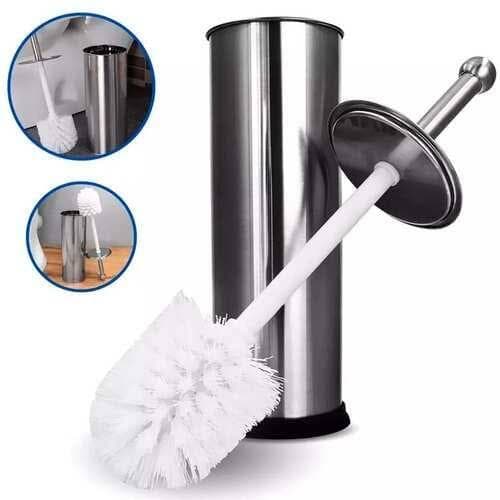 kit c 1/2/3 Escova Sanitária Clink Vaso Limpeza Banheiro Higienização Em Aço Inox C/ Suporte e Tampa