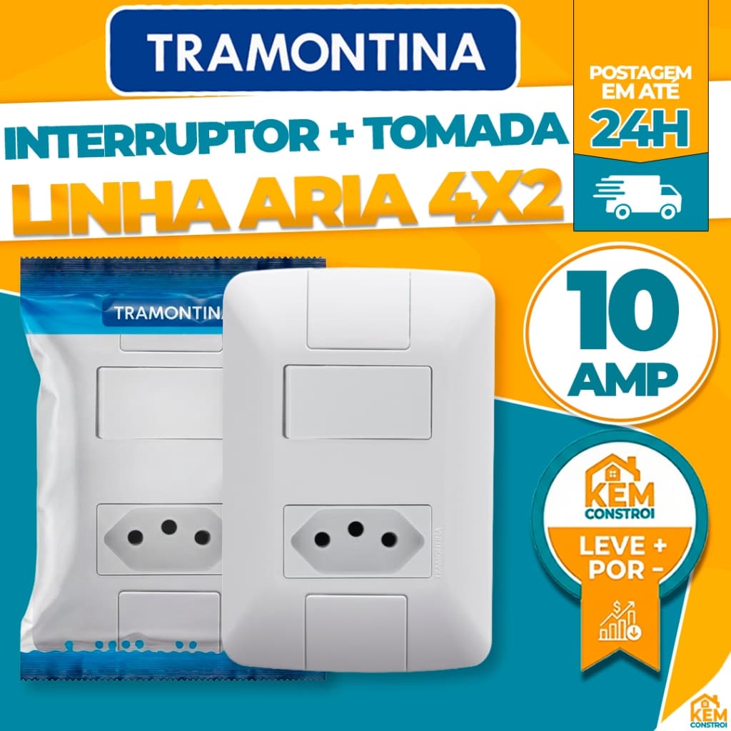 Kit Interruptor Simples + Tomada 10A 4x2 Linha Aria Tramontina