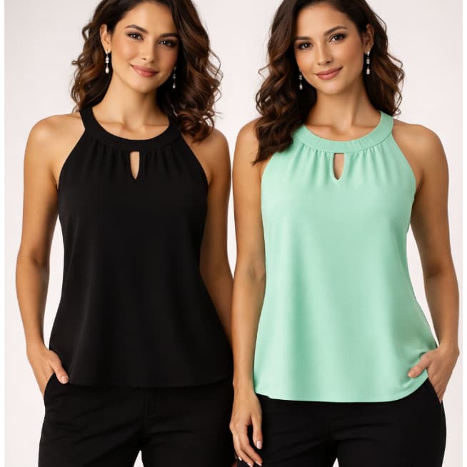 Kit 2 Regata Social Feminina em Crepe com Gola Trançada Regatinhas Feminina Social Crepinho – Elegante e Confortável