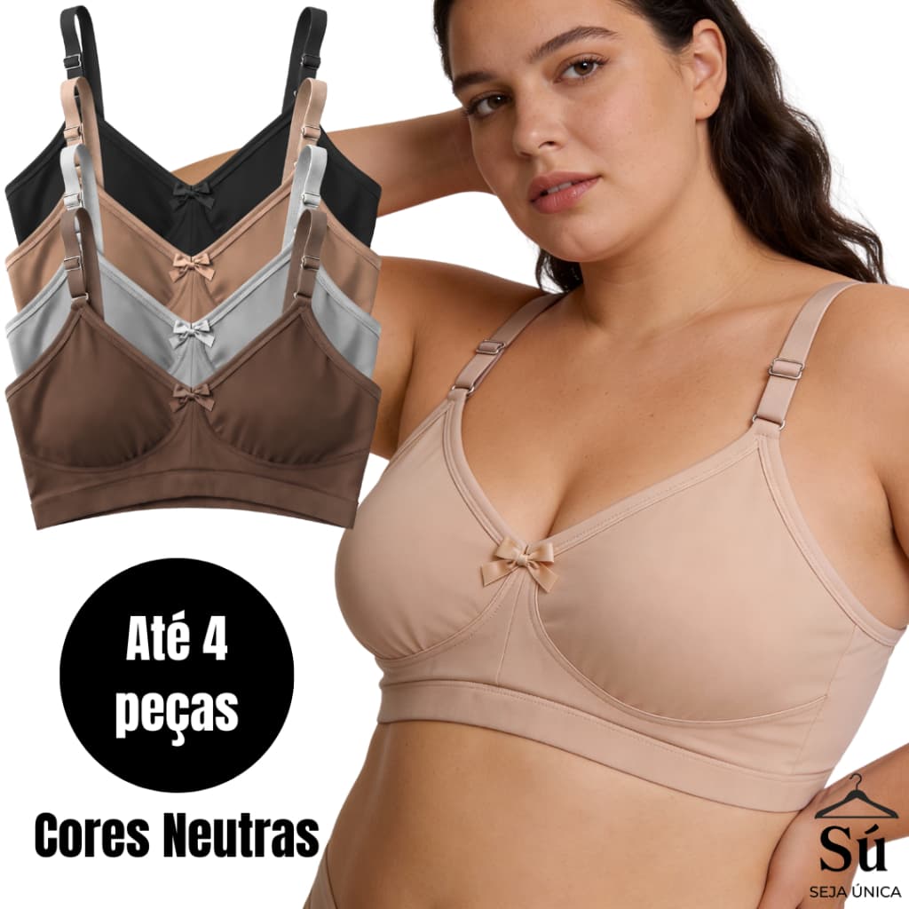 KIT 4 SUTIÃS Reforçados Plus Size Alta Sustentação Tecido Duplo Alças Grossas CORES NEUTRAS