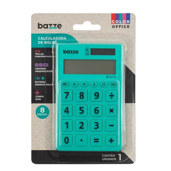 Calculadora de Bolso - 8 Dígitos - Bazze - ESCOLHA A SUA COR