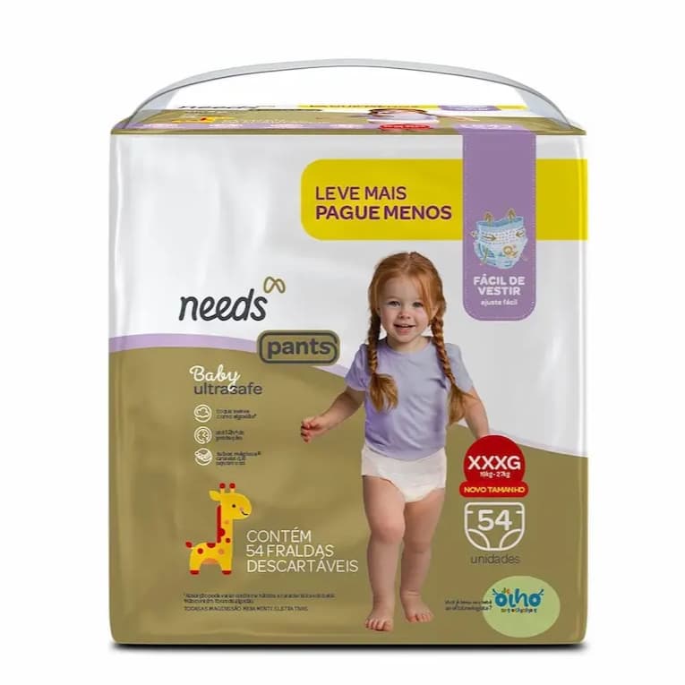 Fralda Calça Needs Baby Ultrasafe Pants XXXG 54 unidades até 27kg