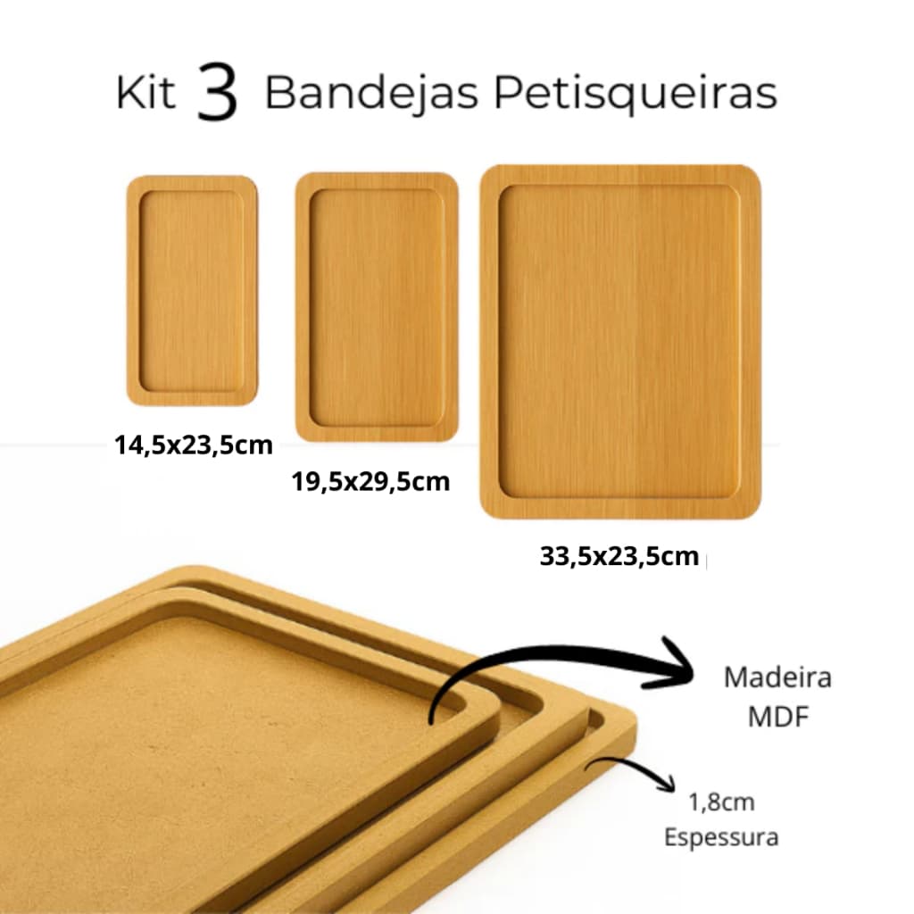Kit 3 Bandeja Decorativa Para Café Chá Petisqueira Condimentos Casa Cozinha Mesa Posta