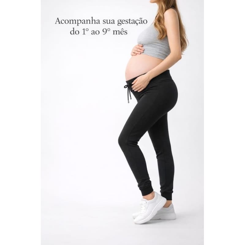 Calça Gestante Slim Moletinho com Elastano – Ajustável Até 9 Meses | Conforto e Sustentação para Gravidez