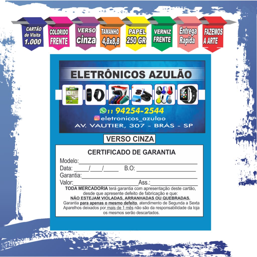 1.000 Cartão de Visita 4x4 Verso impressão em preto personalizado