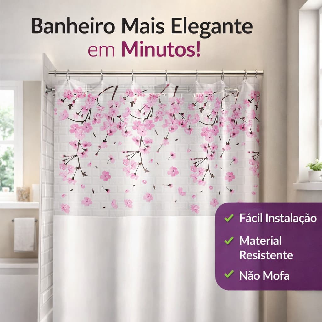 Cortina Box Com Visor Transparente Em PVC Para Banheiro Anti Mofo Gramatura Grossa Coral