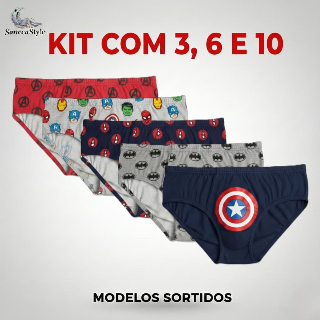 Cueca Infantil Slip Algodão 100% KIT 3, 6 e 10 Unidades