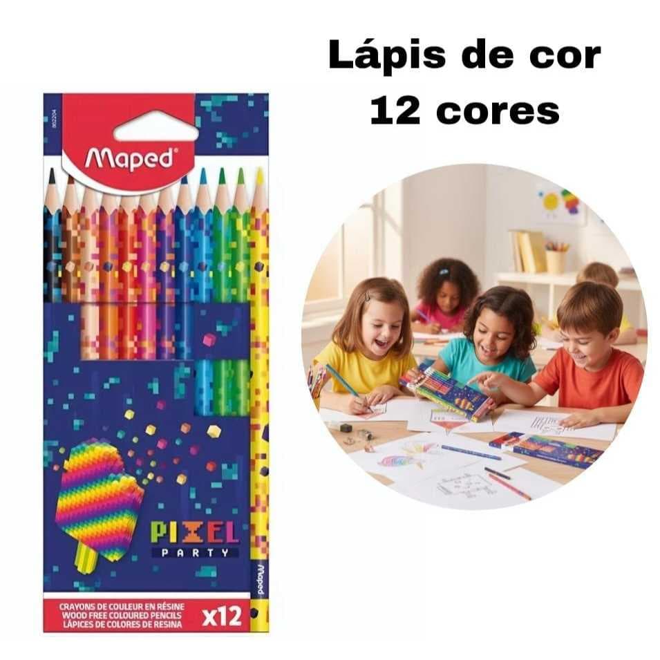 Lápis De Cor Maped 12 Cores Pixel Party Arte Redondo