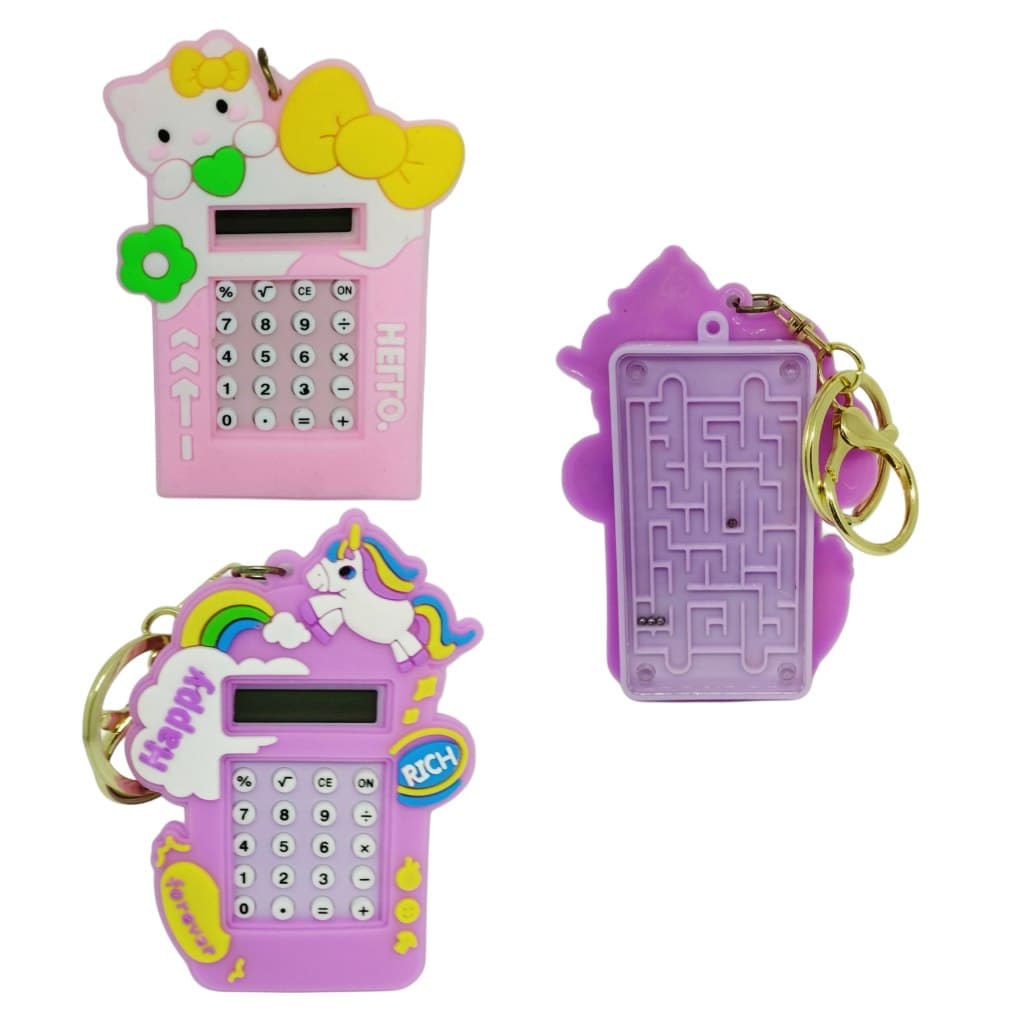 Chaveiro com calculadora e labirinto bichinhos