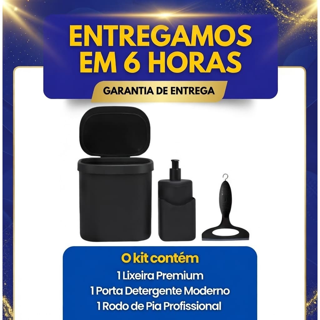 Kit Pia De Cozinha Com Lixeira 3,5 Litros e Dispenser de Rodinho Porta Detergente 500 ML Porta Bucha