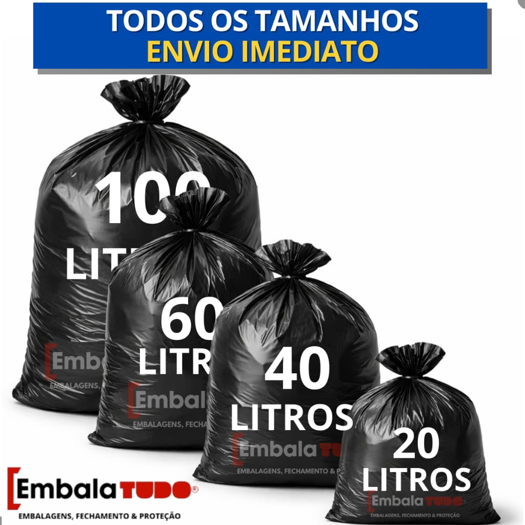 Saco de Lixo Reforçado com 100unds 20L / 40L / 60L / 100 Litros Preto Direto da Fábrica