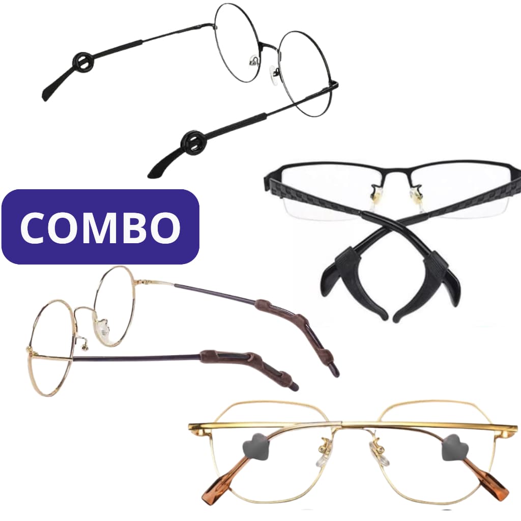 COMBO Suporte Trava Armação de Óculos Antiderrapante Silicone para ponteira