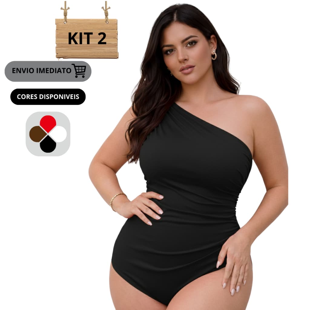 KIT 2 Body Feminino Manga Mula Promoção Verão 2026 Suplex Poliamida com Forro Duplo