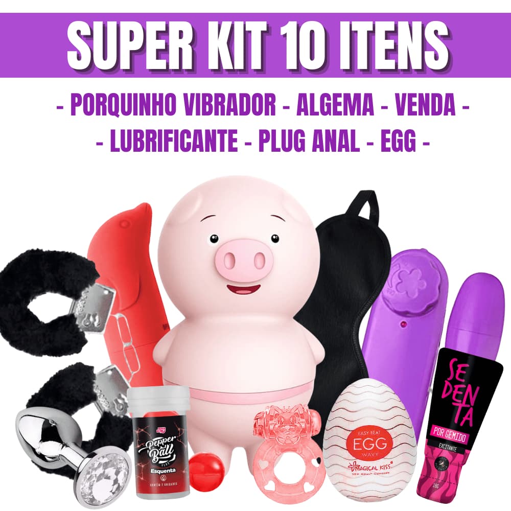 Kit Sex Shop Casal 10 Itens Completo Vibrador Porquinho Plug Anal Egg Anel Peniano Algemas Venda Gel