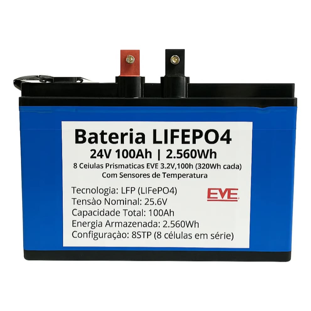 Bateria solar lifepo4 24v 100ah pack litio 8 celulas