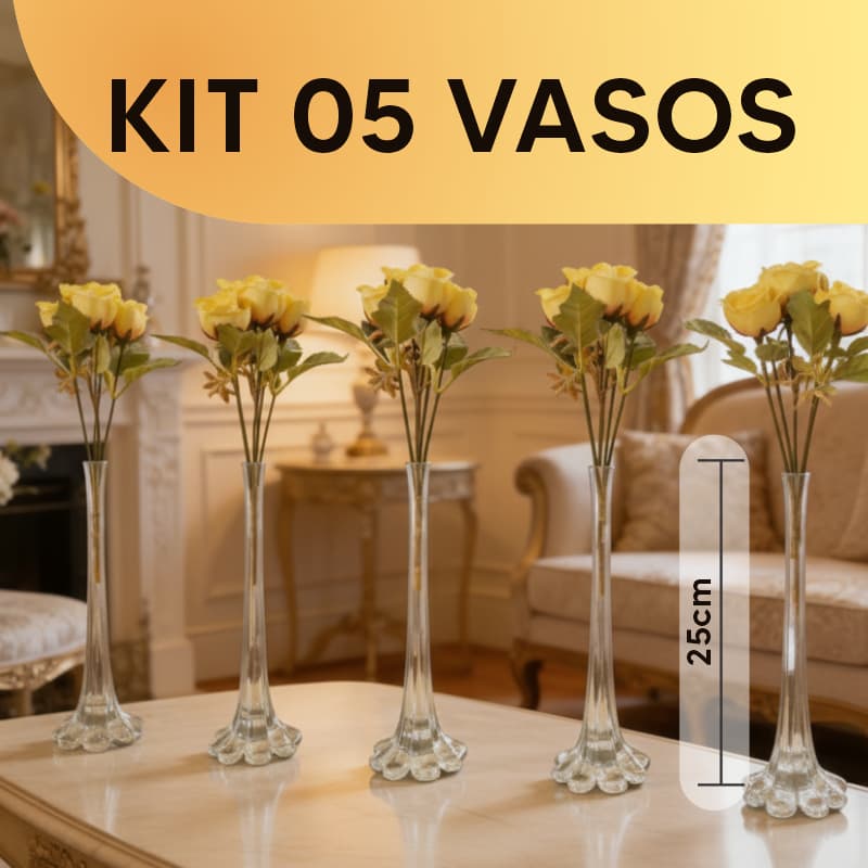 5 Vaso Solitario Tulipa Decorativo Para Casamento Festas 25cm