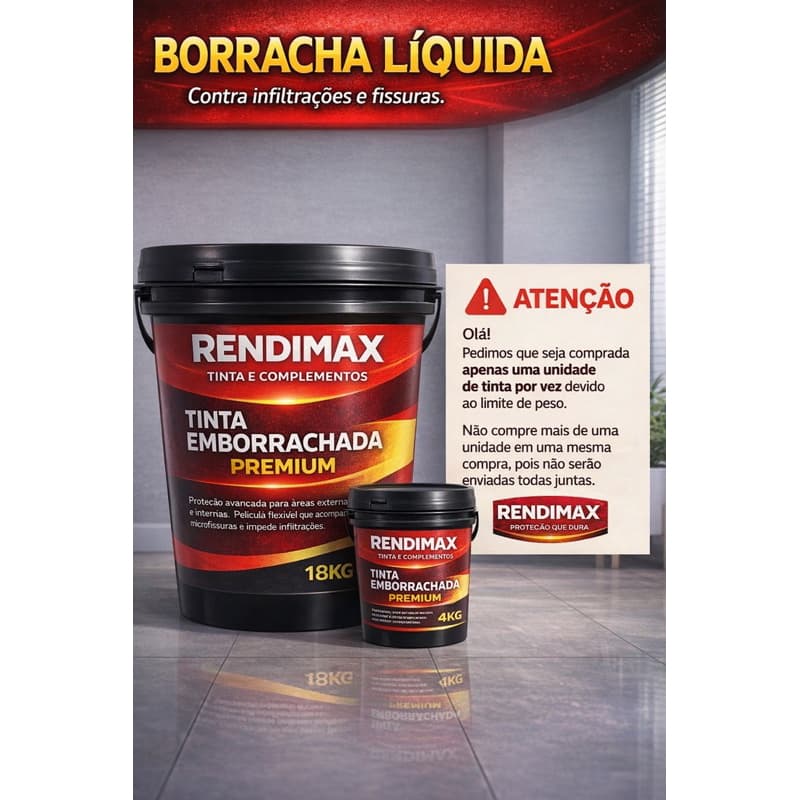 Tinta Borracha Líquida Rendimax 18 kg Flexível Lavável impermeável Reboco-Laje-Bloco
