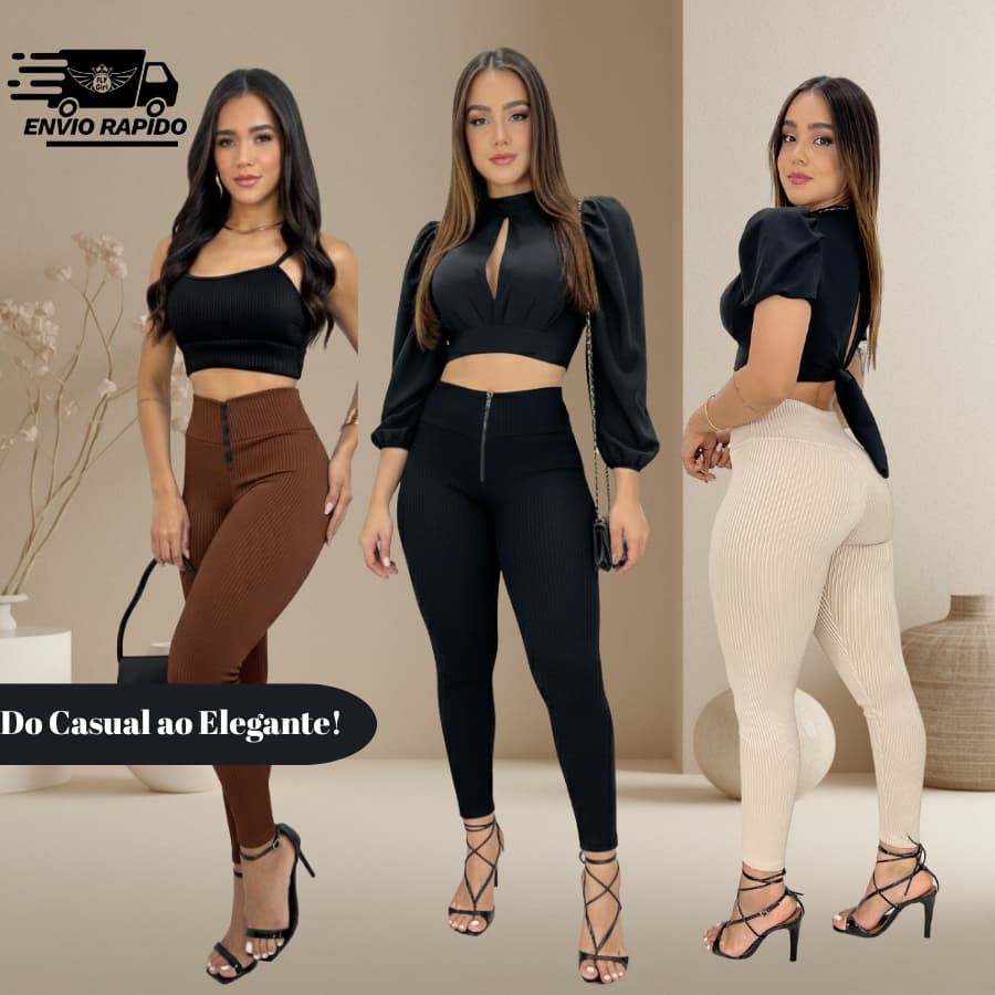Calça Legging Feminina Canelada  3D Modeladora  Premium Cintura Alta Zíper